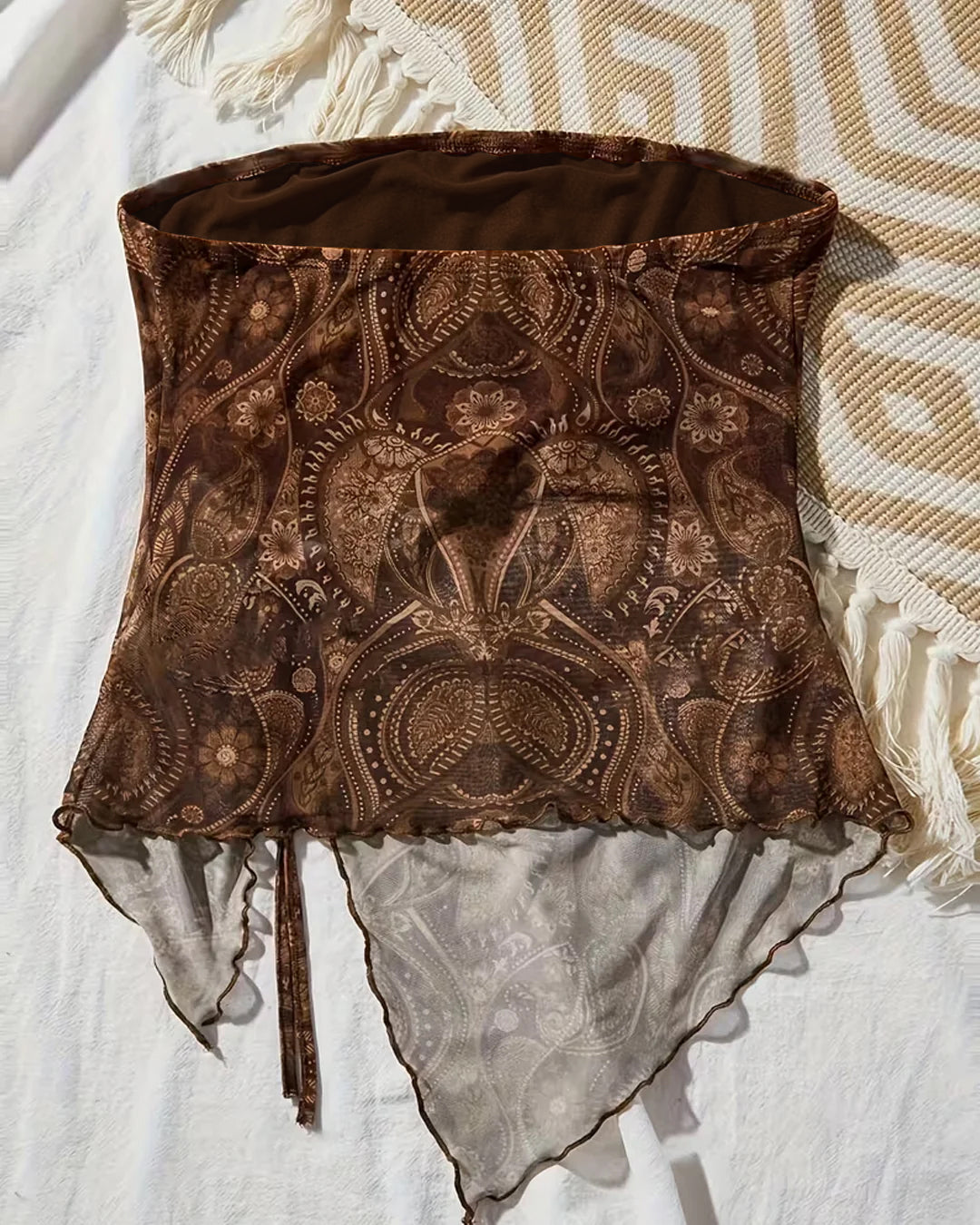 Sleeveless Printed Drawstring Asymmetrical Hem Top