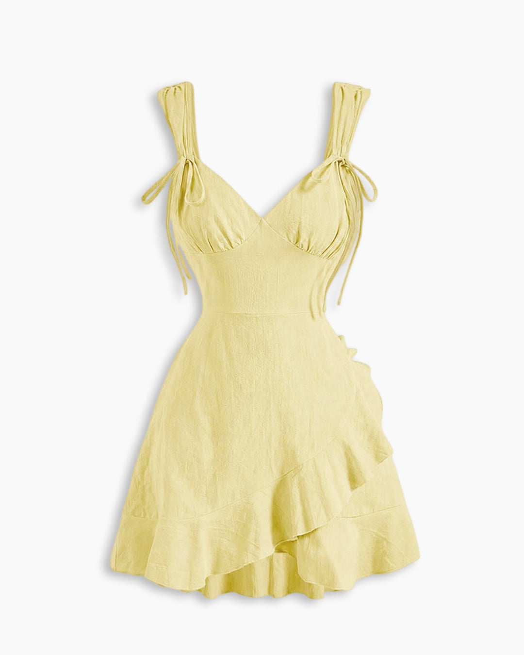 Solid A-Line Mini Ruffle Hem Dress in Pastel Yellow