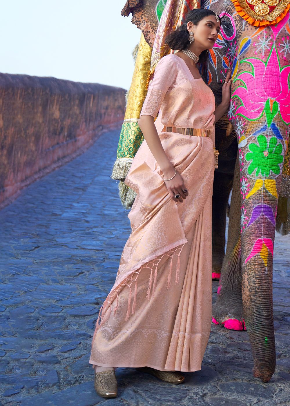 Blush Pink Soft Handloom Weave Kanjivaram Silk Saree