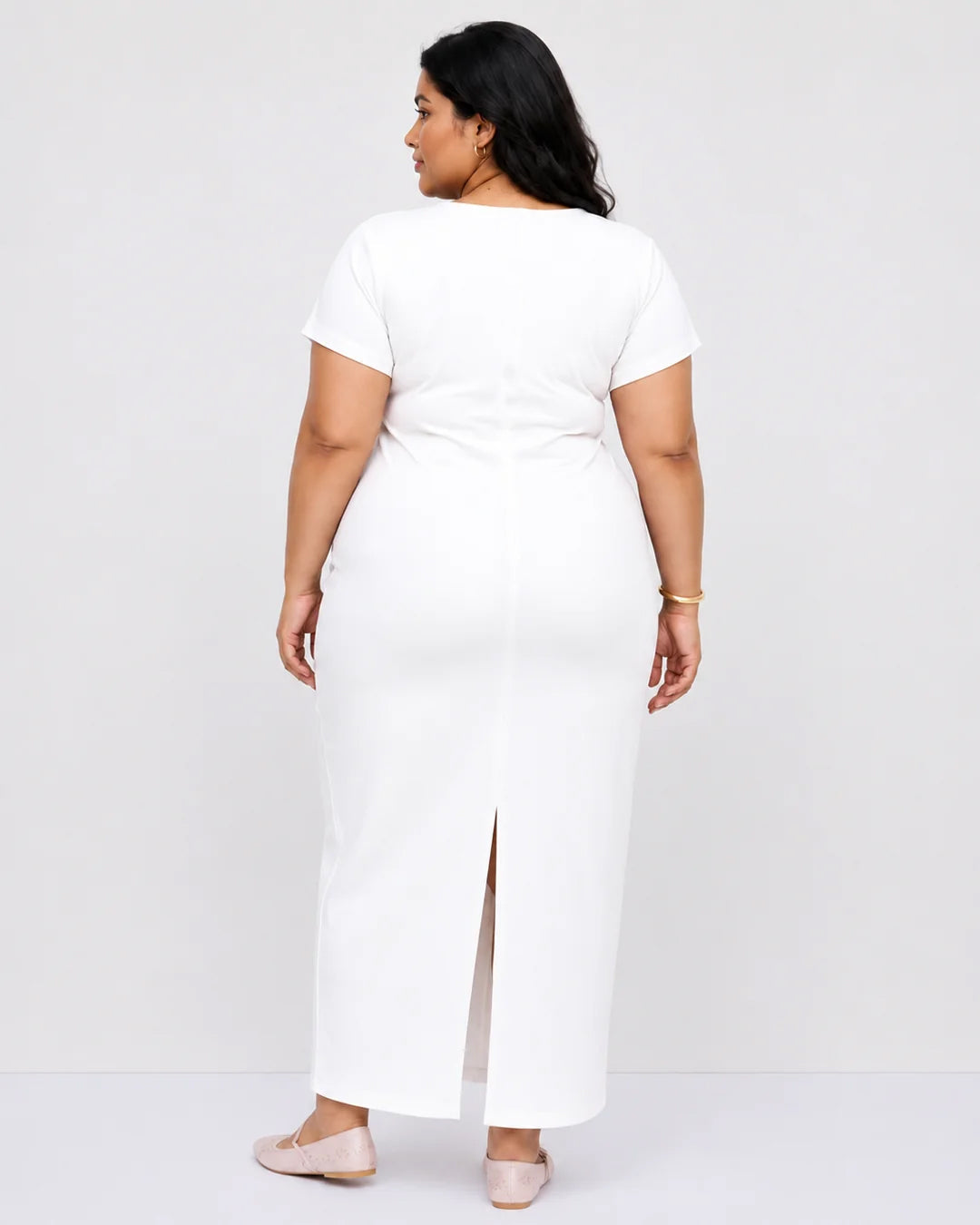 Ruched Boat Neck Dress Curve and Plus in Classic White