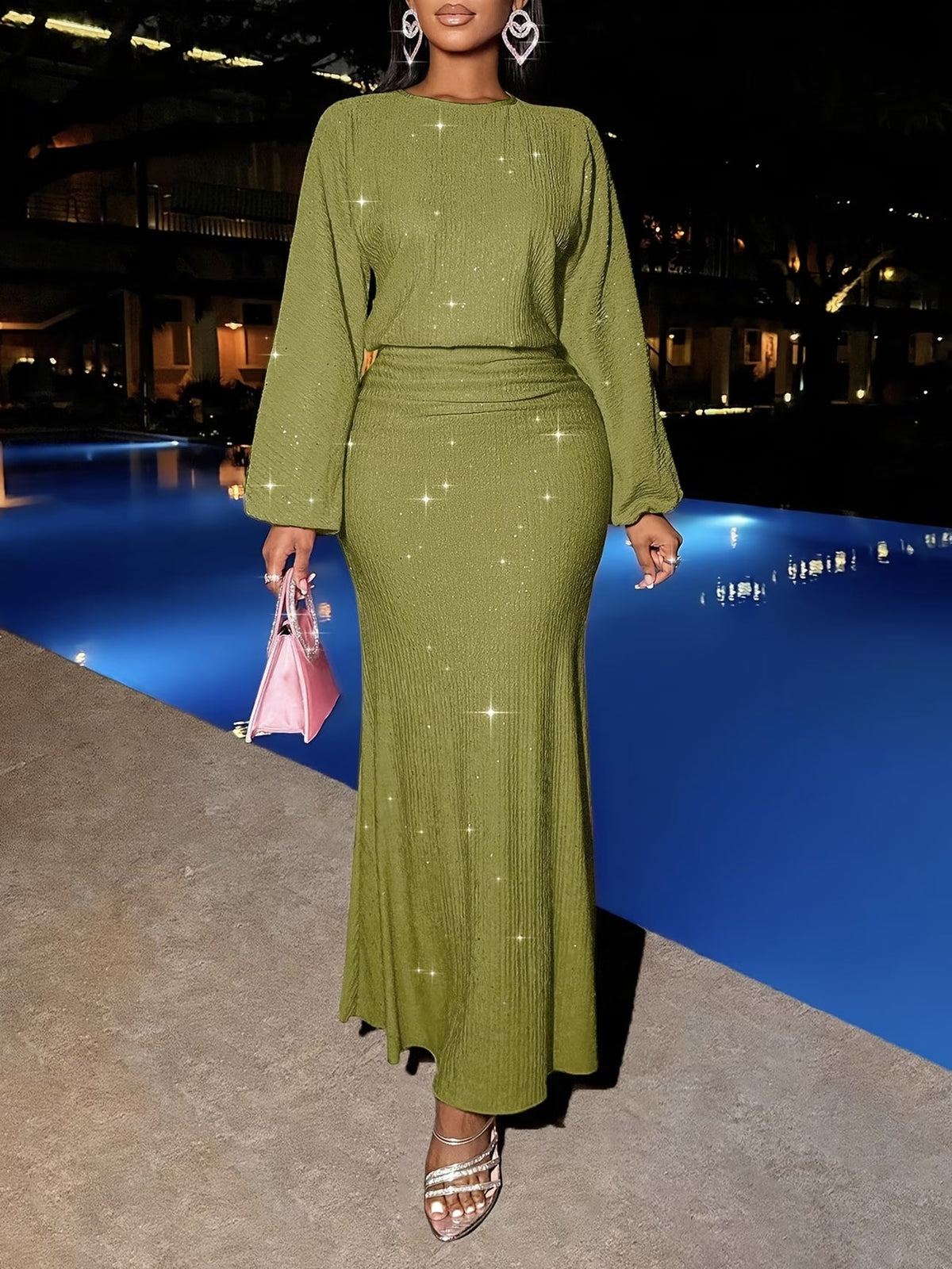 Women's Elegant Mermaid Hem Long Sleeve Bodycon Dress