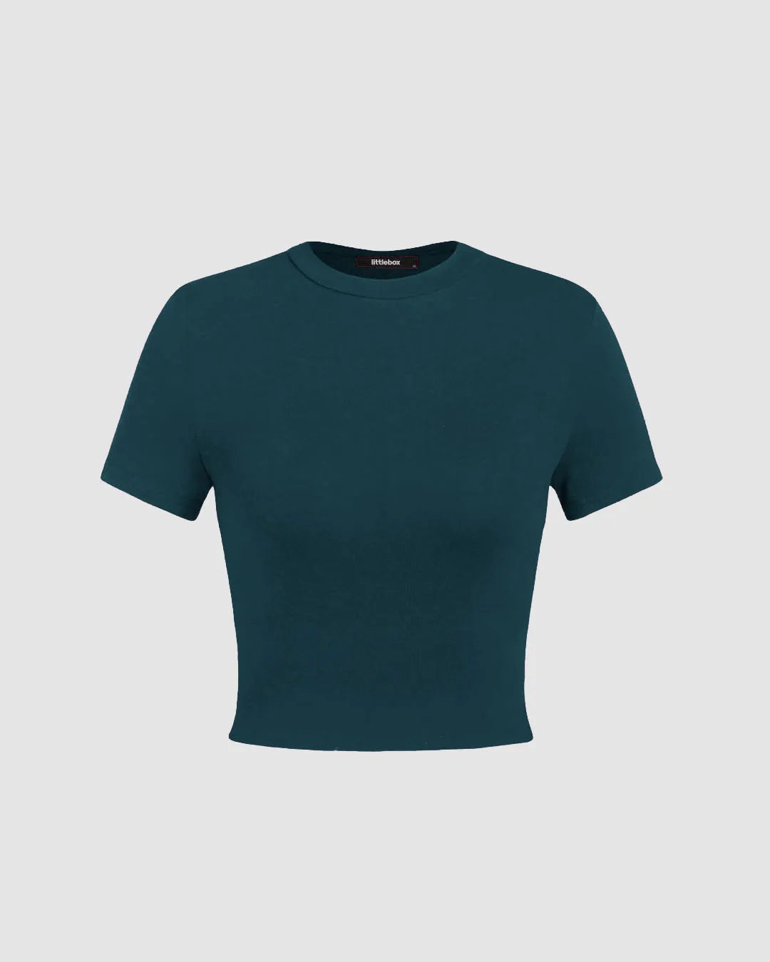 Set Of Two: Solid Round Neck Crop Tee In Dark Blue And Pink