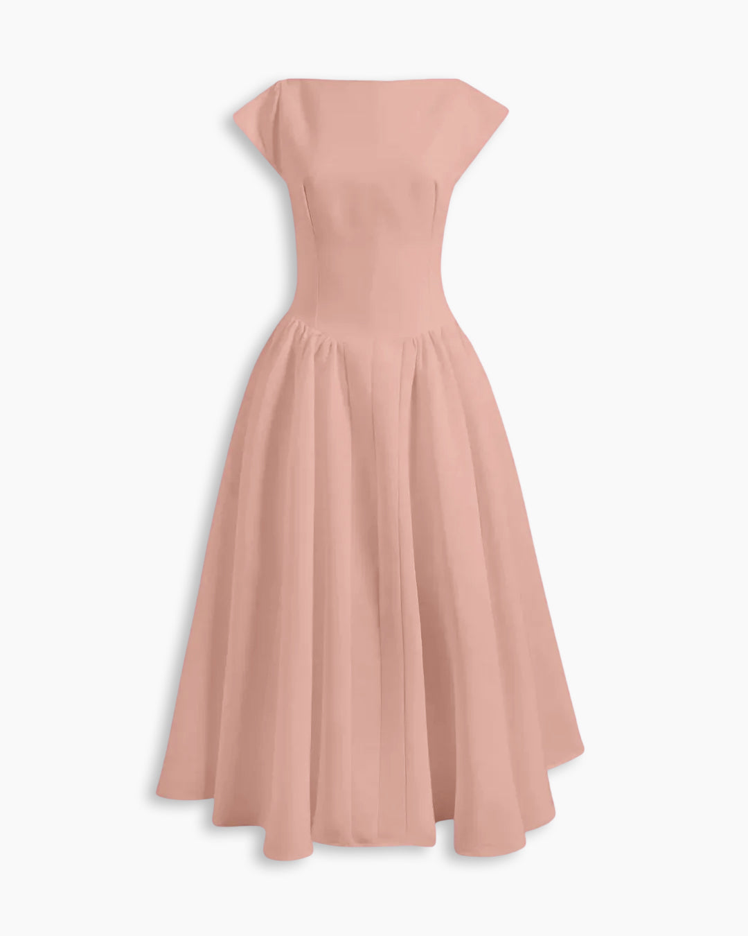 Cap Sleeve Fit & Flare A-Line Midi Dress in Powder Pink