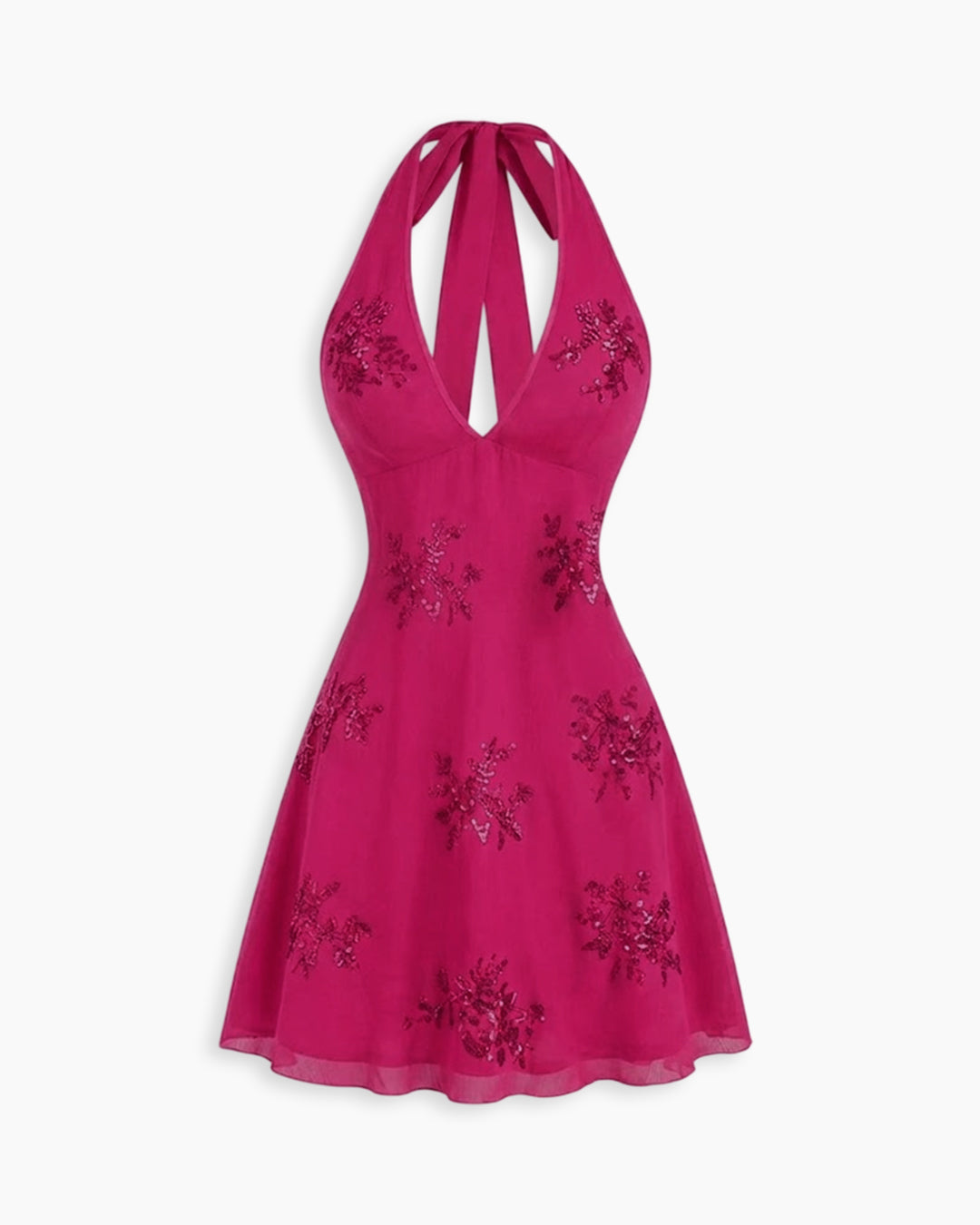 Halter Neck Sequin Mini Dress in Cherry