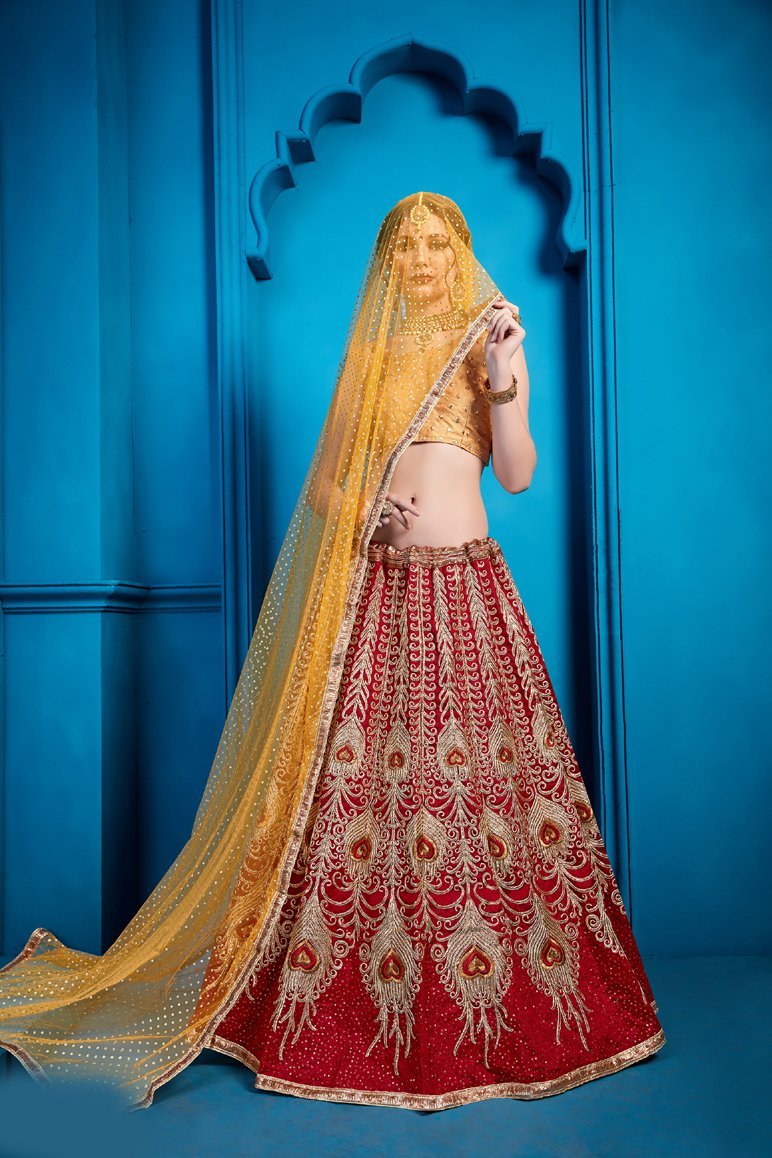Awesome Red & Yellow Lehenga Choli With Sequence, Thread Work For Party Wear