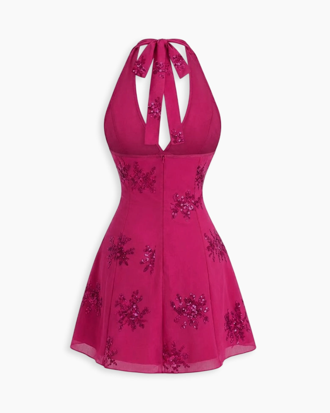 Halter Neck Sequin Mini Dress in Cherry