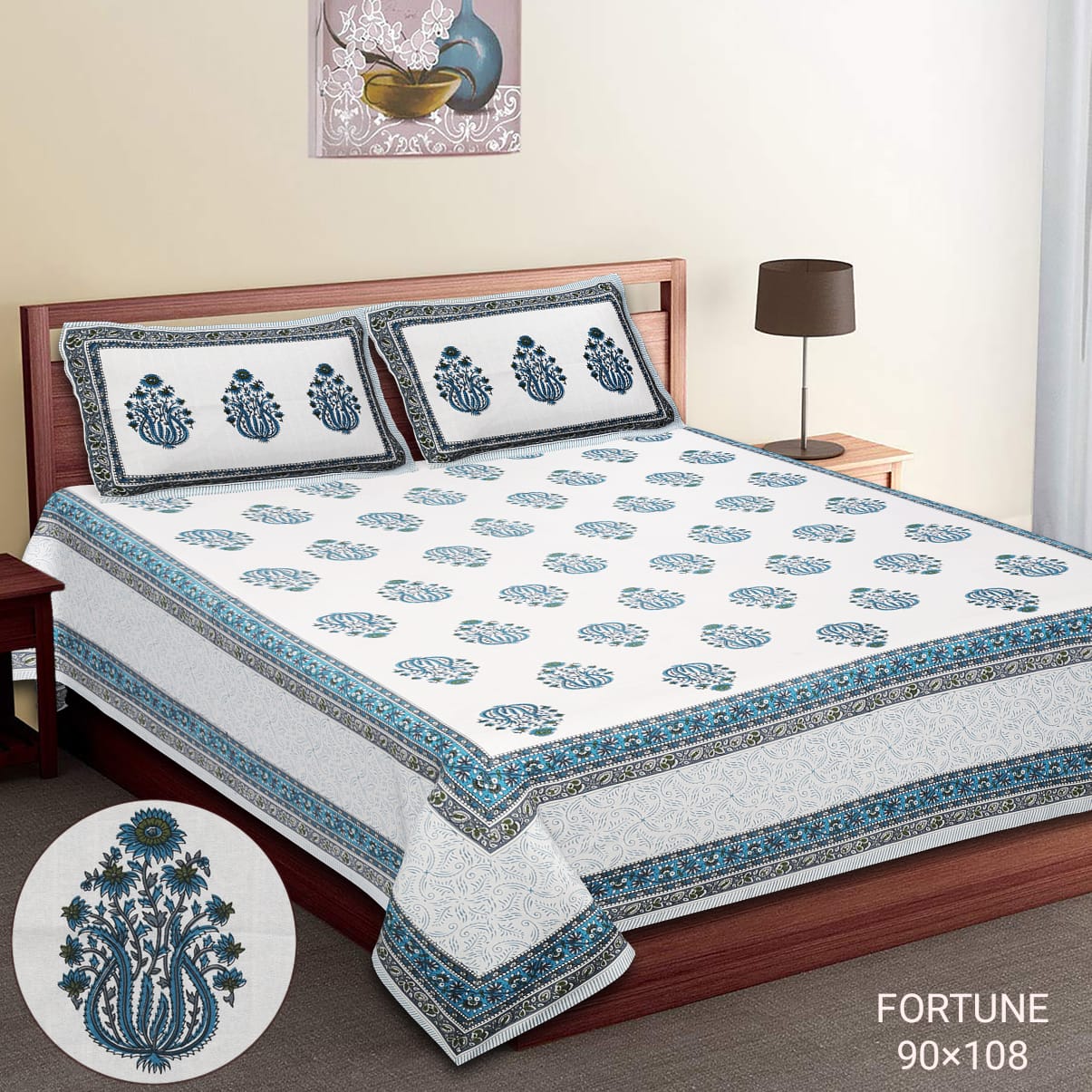 King-Size Cotton Bedsheet Set with Pillow Covers