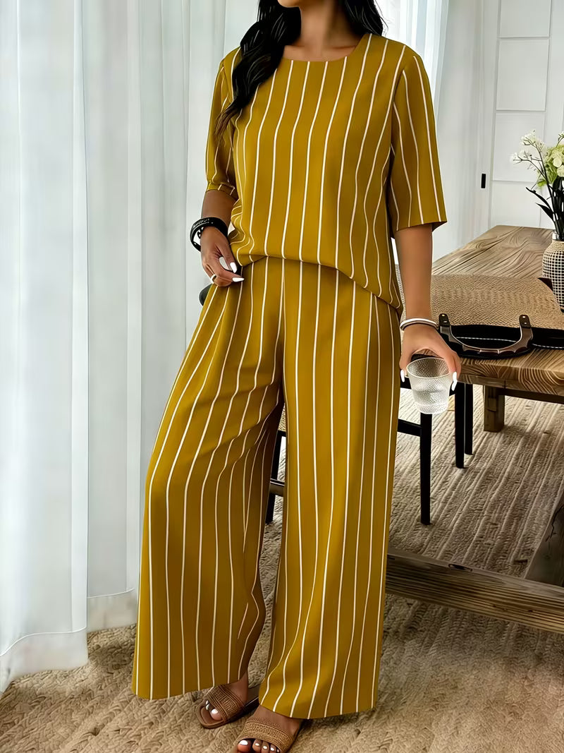Women’s Plus-Size Casual 2-Piece Set – Off-Shoulder Batwing Top & Printed Pants