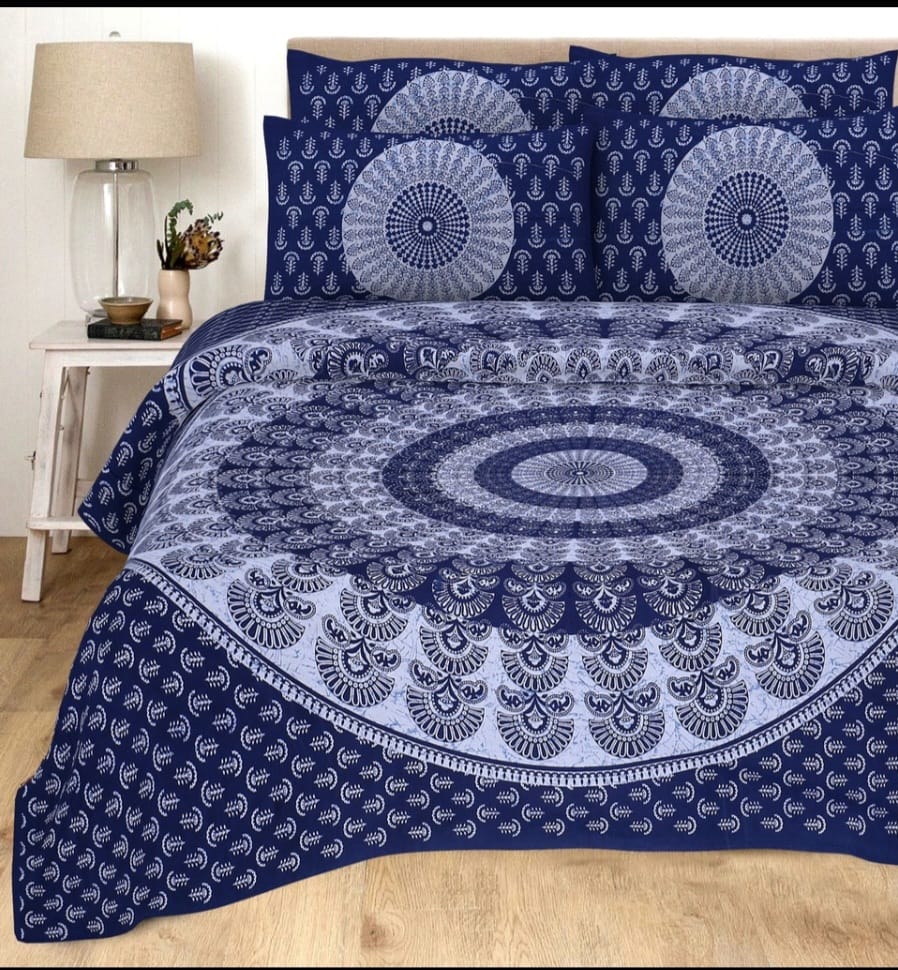 Jaipuri Double Bedsheet Set with Two Pillow Covers - 90x100 Size