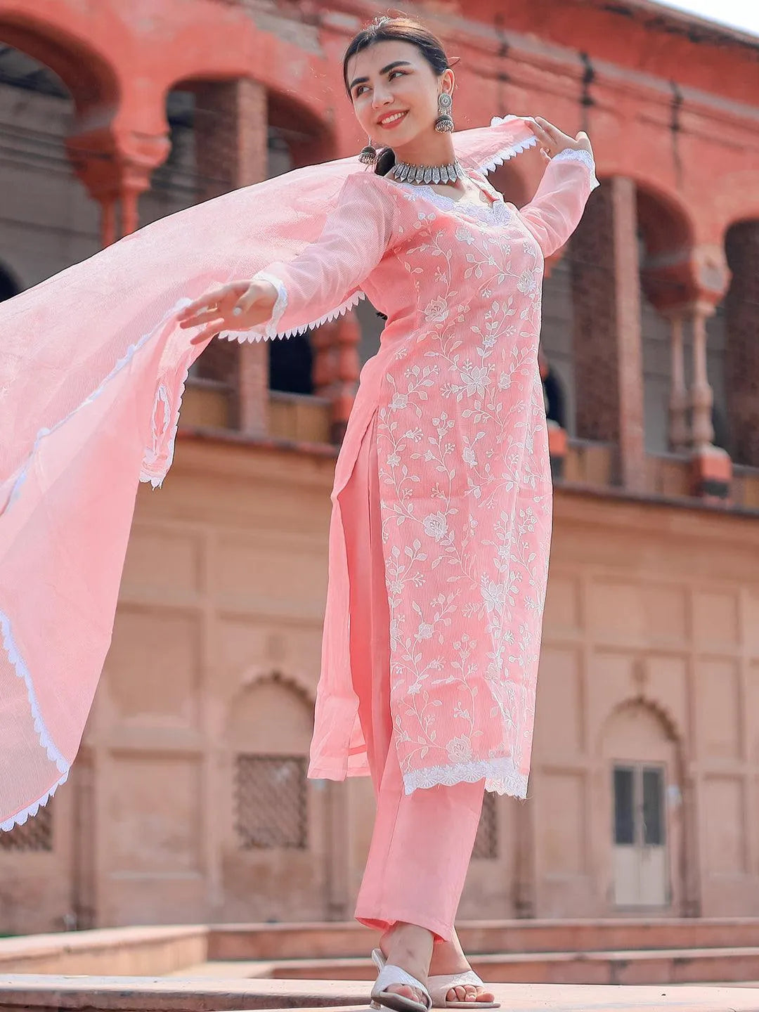 Anouk Pink Embroidered Cotton Pakistani Suit