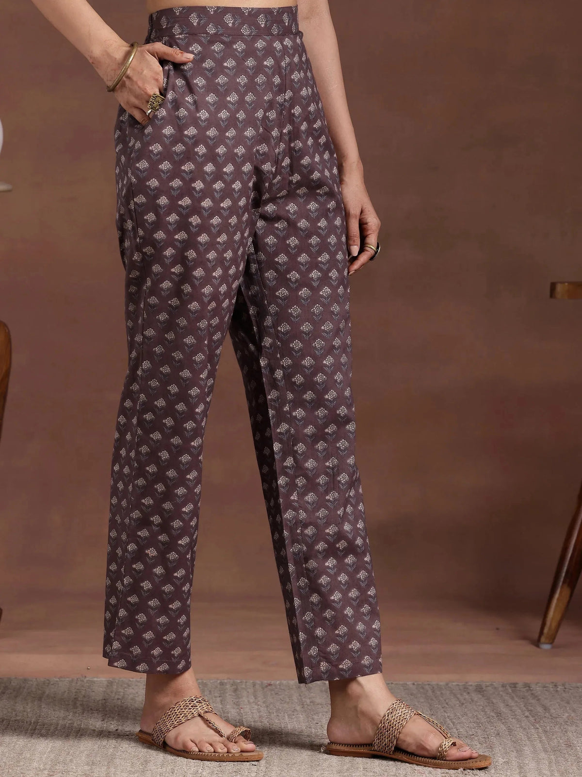 Anouk Brown Printed Cotton Straight Kurta Set