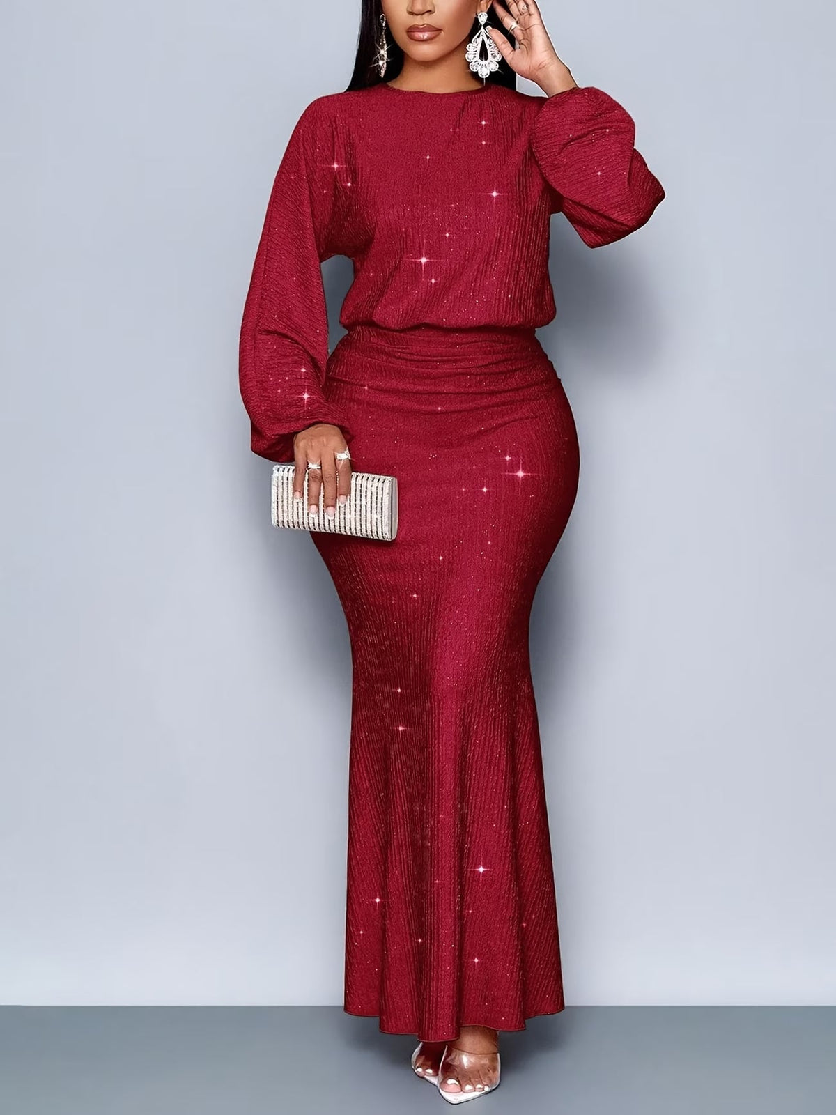 Women's Elegant Mermaid Hem Long Sleeve Bodycon Dress