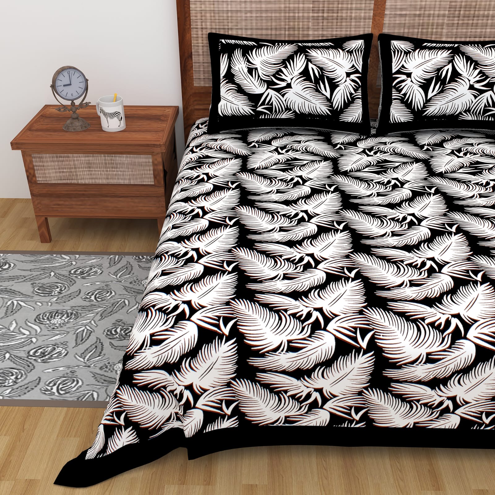 Jaipuri Double Bedsheet Set with Two Pillow Covers - 90x100 Size