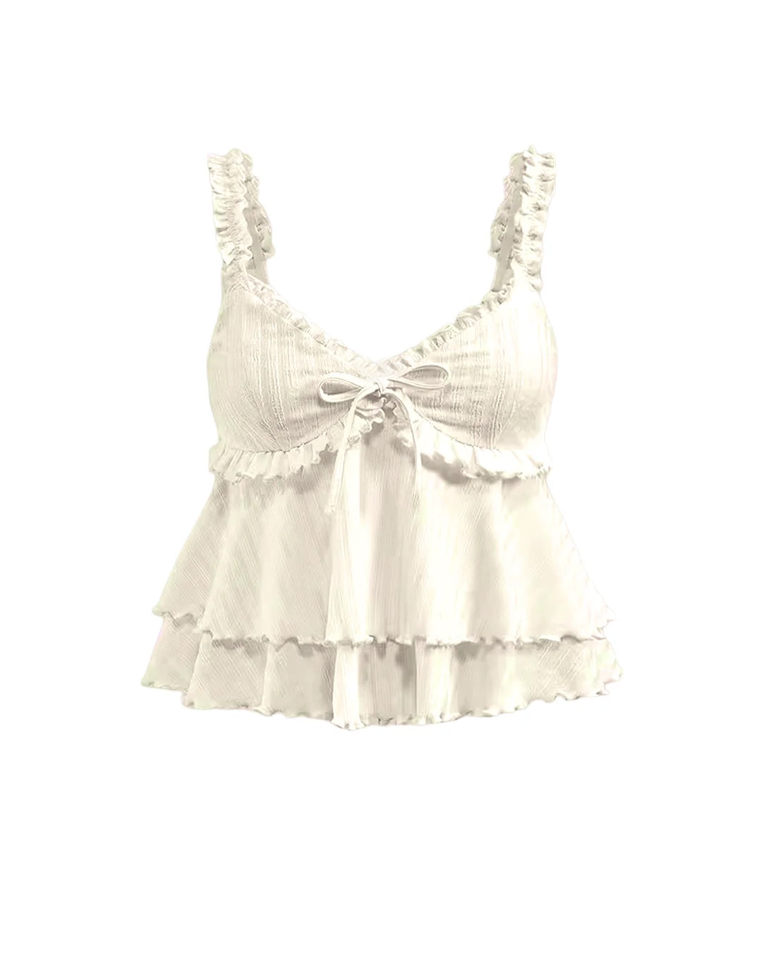 Spaghetti Strap Ruffle Hem Camisole Top in Classic White