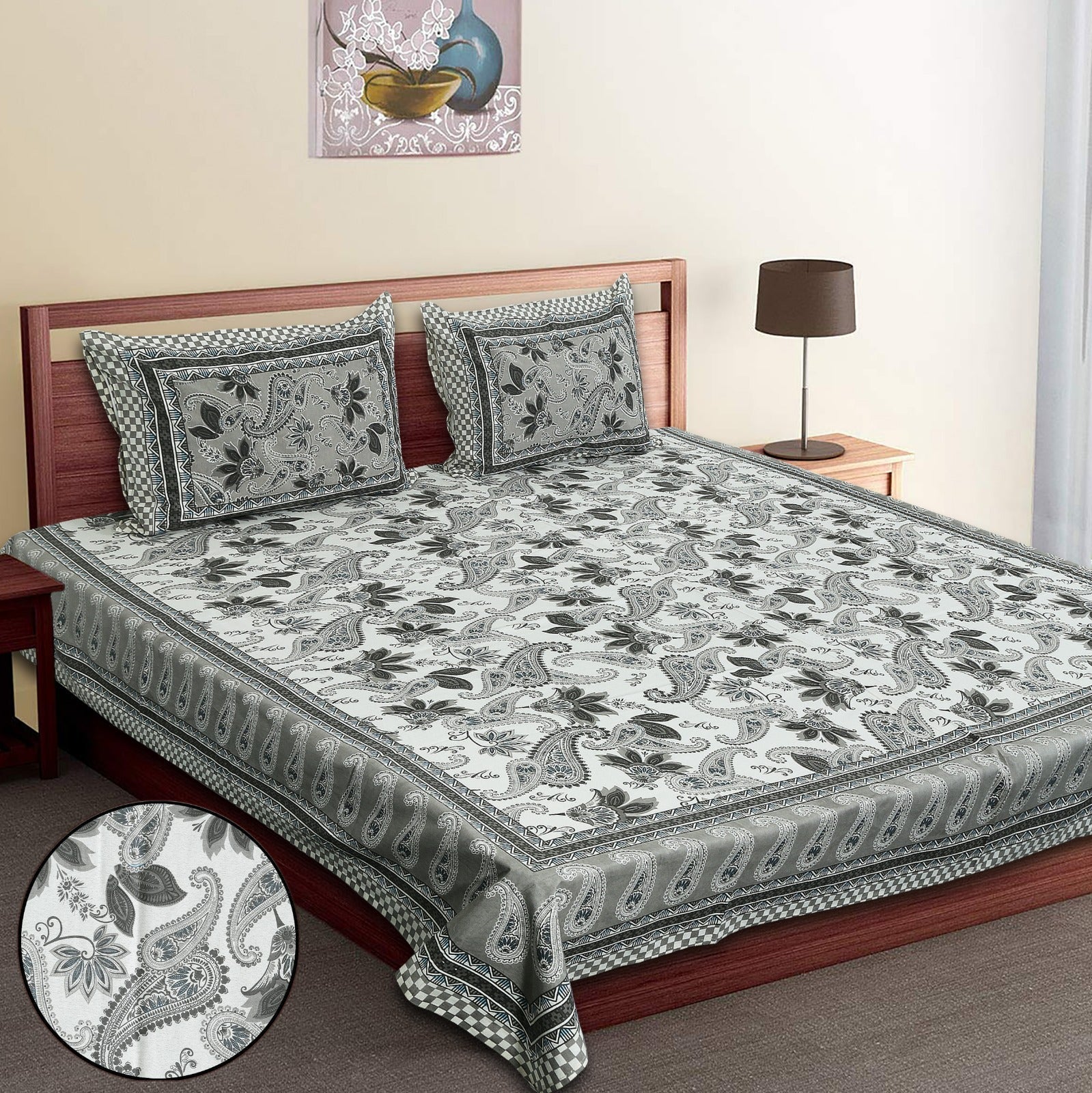 King-Size Cotton Bedsheet Set with Pillow Covers