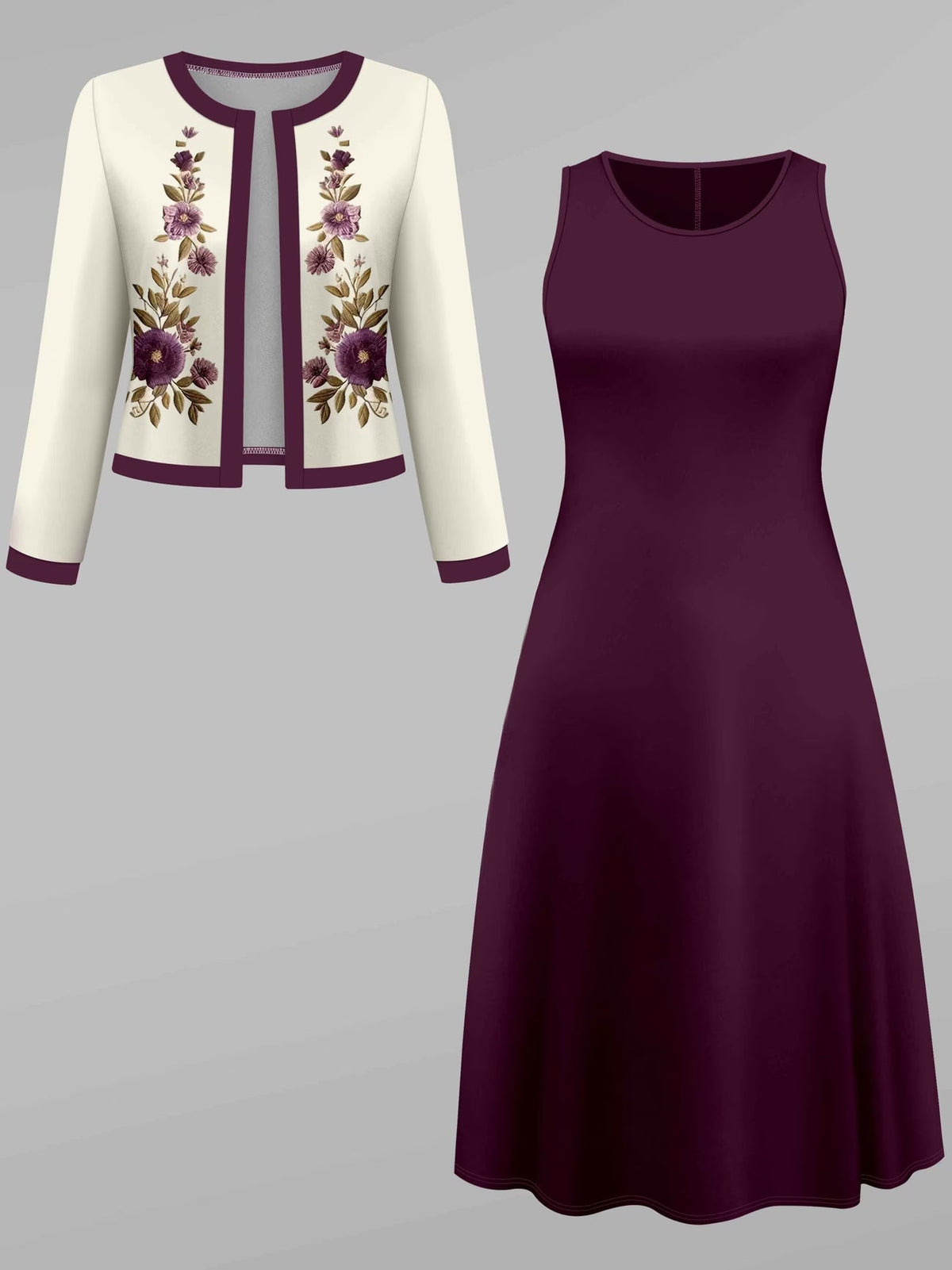 Women's Printed Contrast Panel Cardigan & Midi Skirt Two-Piece Set