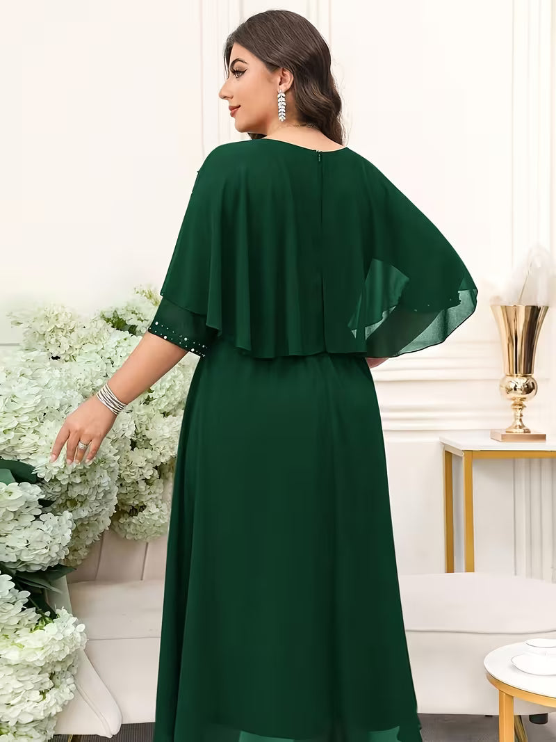Plus Size Women’s Elegant Rhinestone Collar Dress