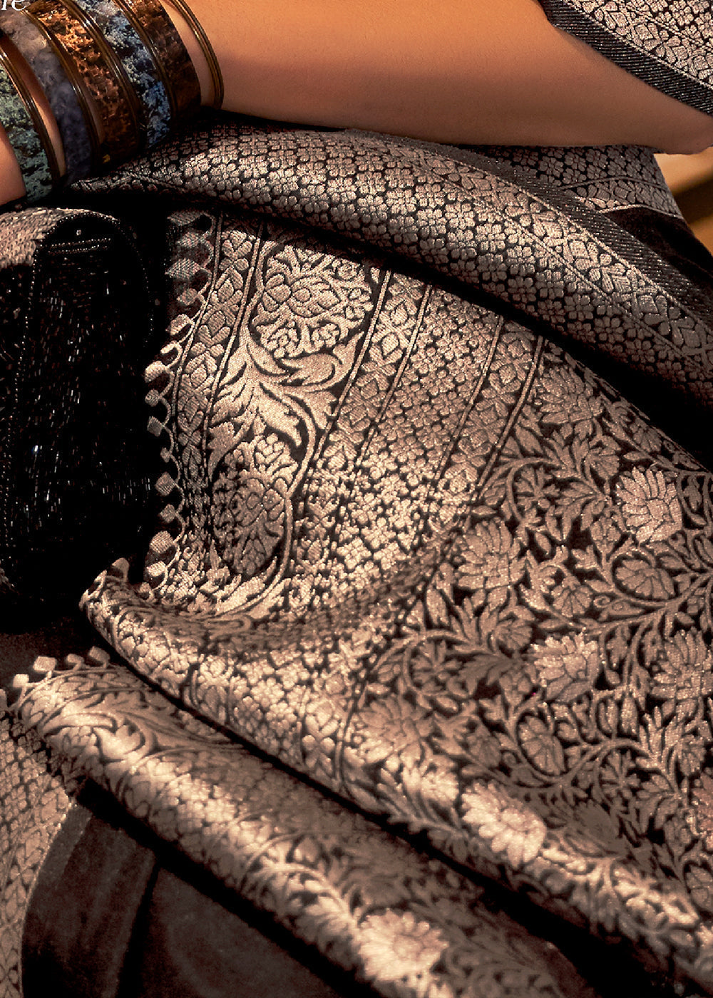 Raven Black Woven Khaddi Georgette Silk Saree