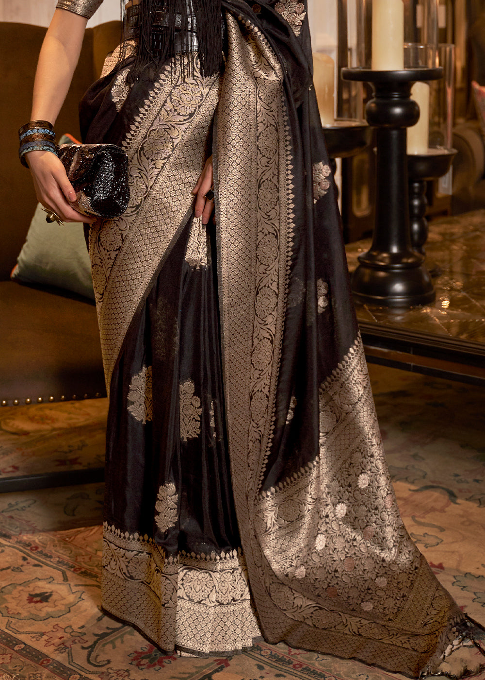 Raven Black Woven Khaddi Georgette Silk Saree
