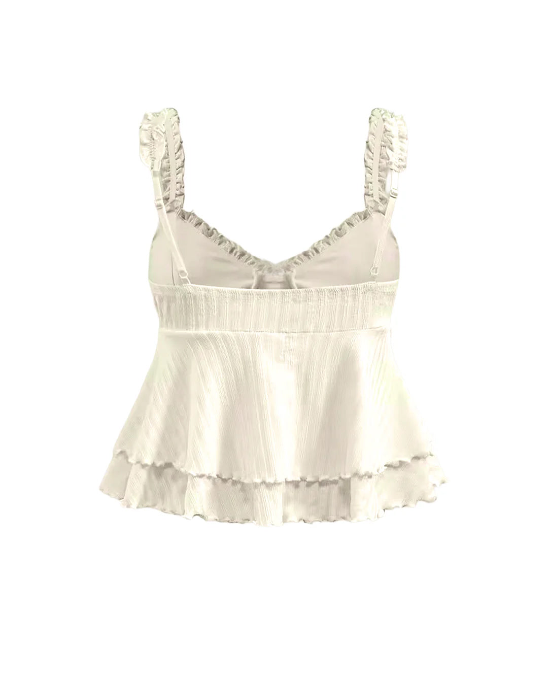 Spaghetti Strap Ruffle Hem Camisole Top in Classic White
