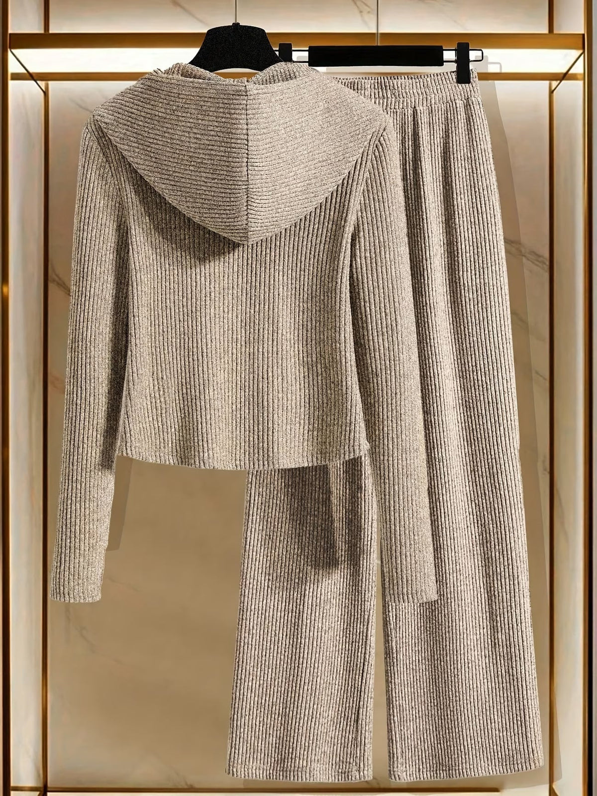 Women’s Hooded Long Sleeve Top & Pants Co-Ord Set – Elegant Solid Color Lounge Wear