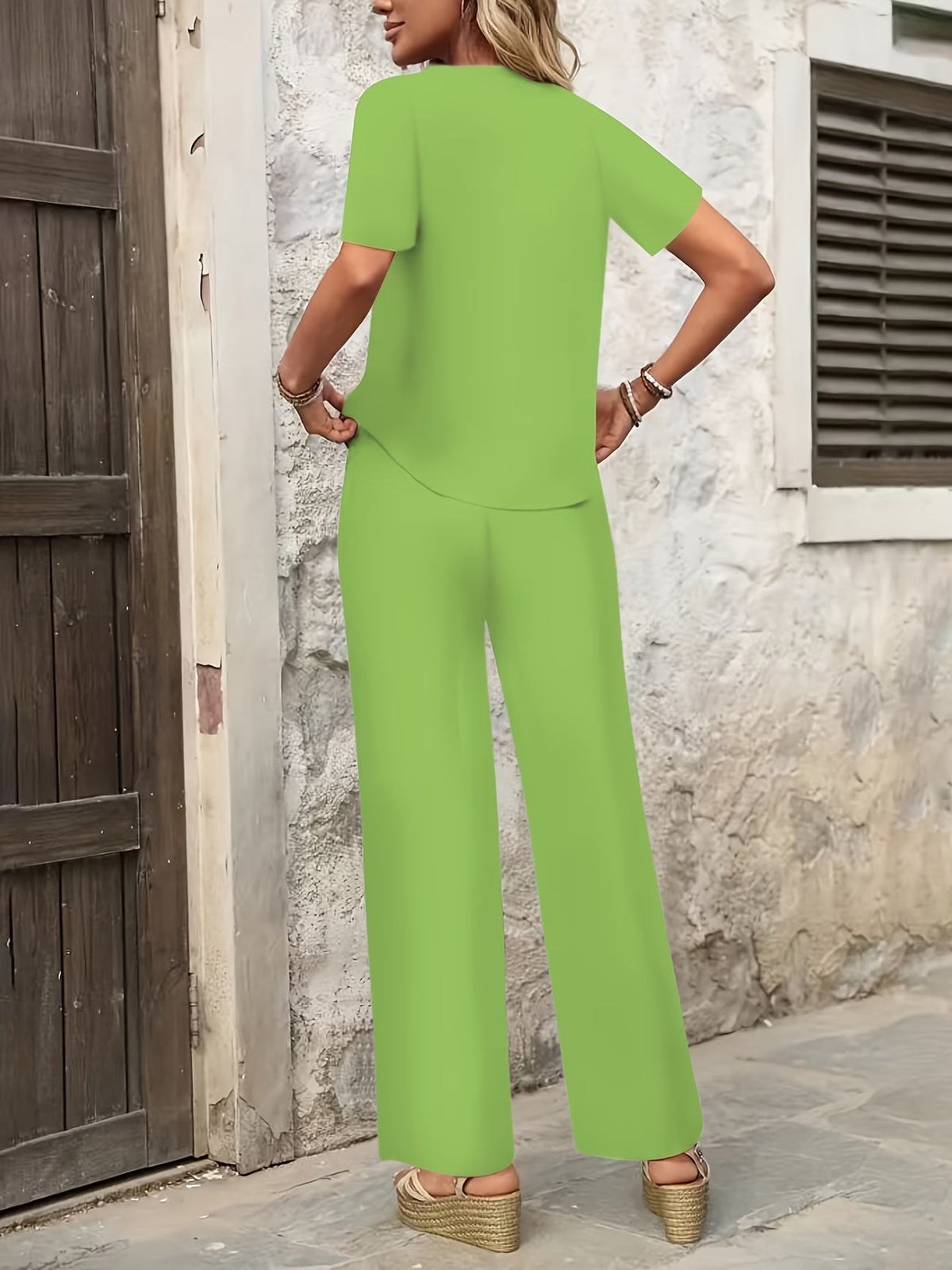 Women Summer Casual T-Shirt & Straight Leg Pants 2-Piece Set