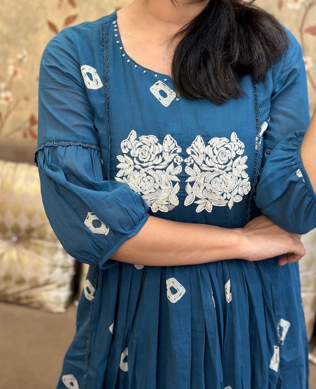 Bandage Discharge Print Cotton Kurta Pant Set with Adda & Embroidered Lace Work