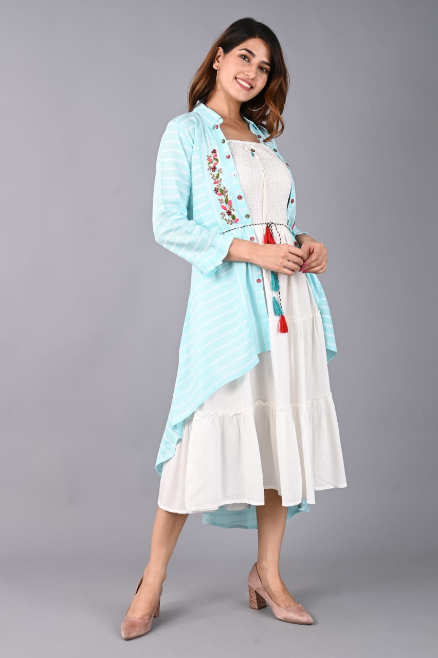 Embroidered Rayon Top with Shrug Set
