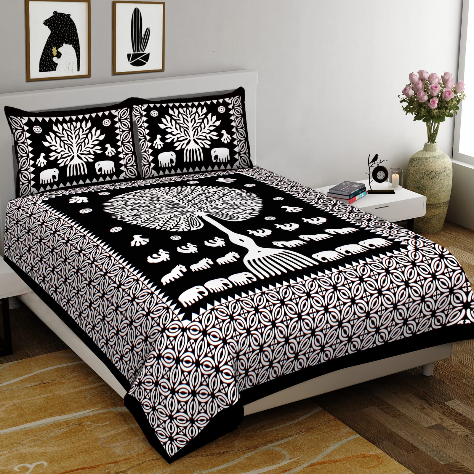 King Size Cotton Bedsheet Set - 90 × 108 inches with 2 Pillow Covers