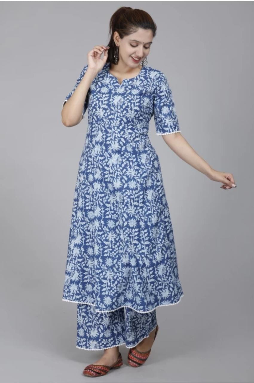 Kalamkari Flair Gown with Palazzo Set in Procine Print and Lacework