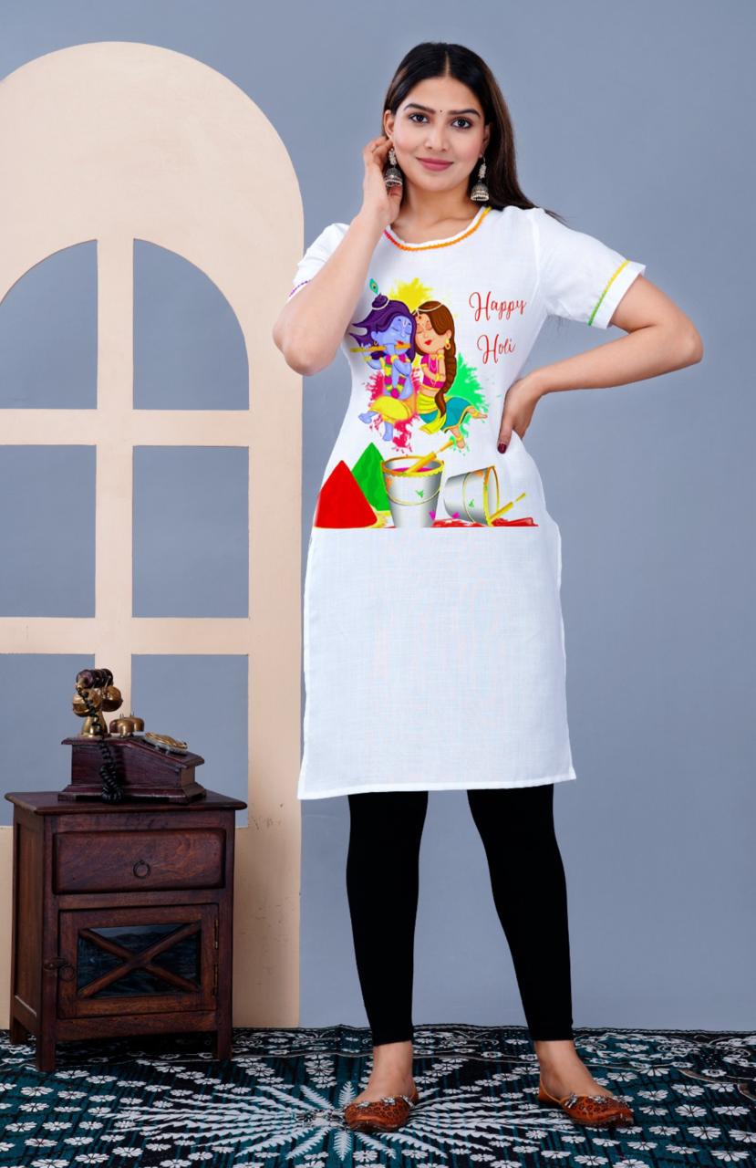 Holi Special Rayon Slub Kurti with Playful Design