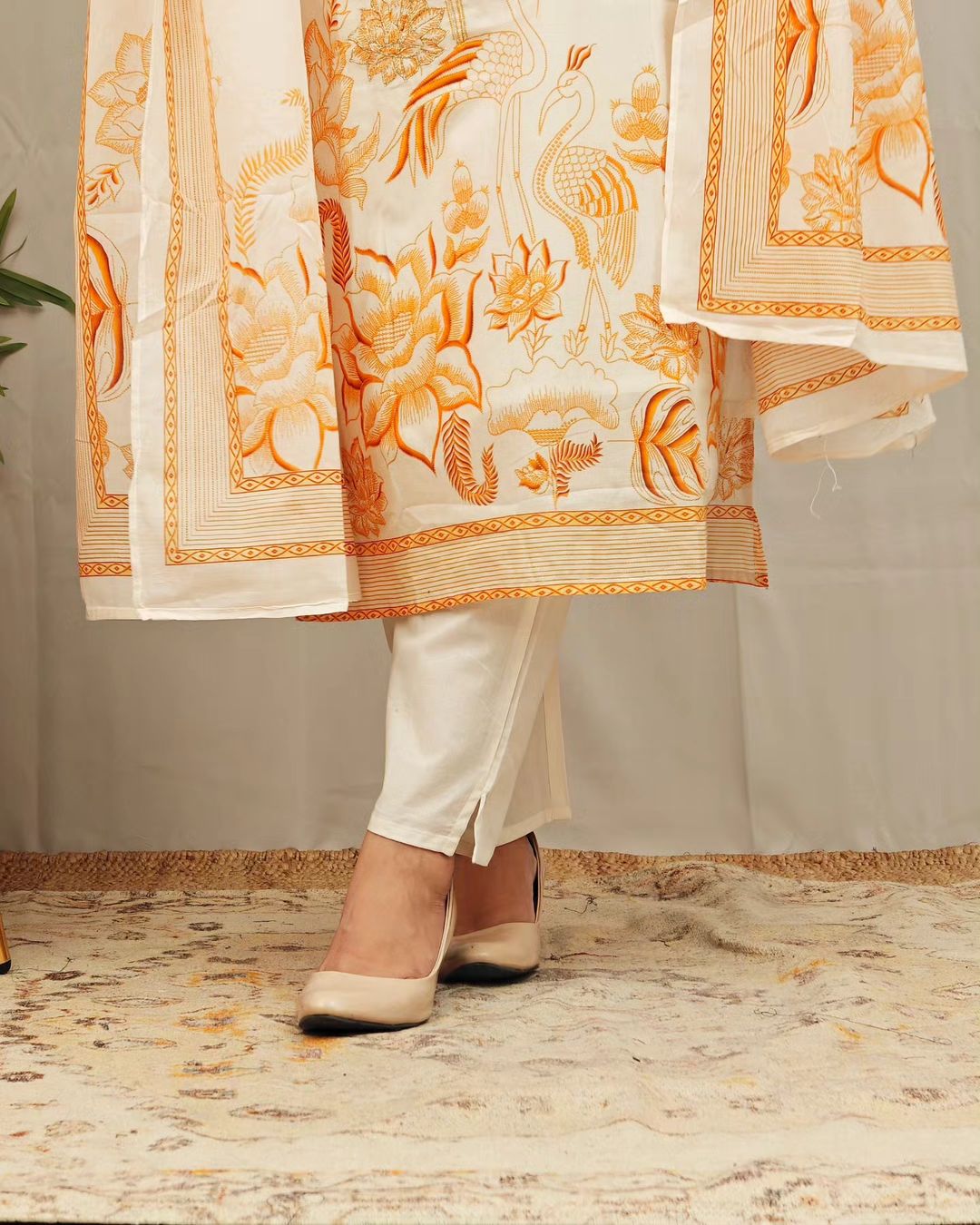 3-Piece Cotton Suit Set with Embroidered Neckline