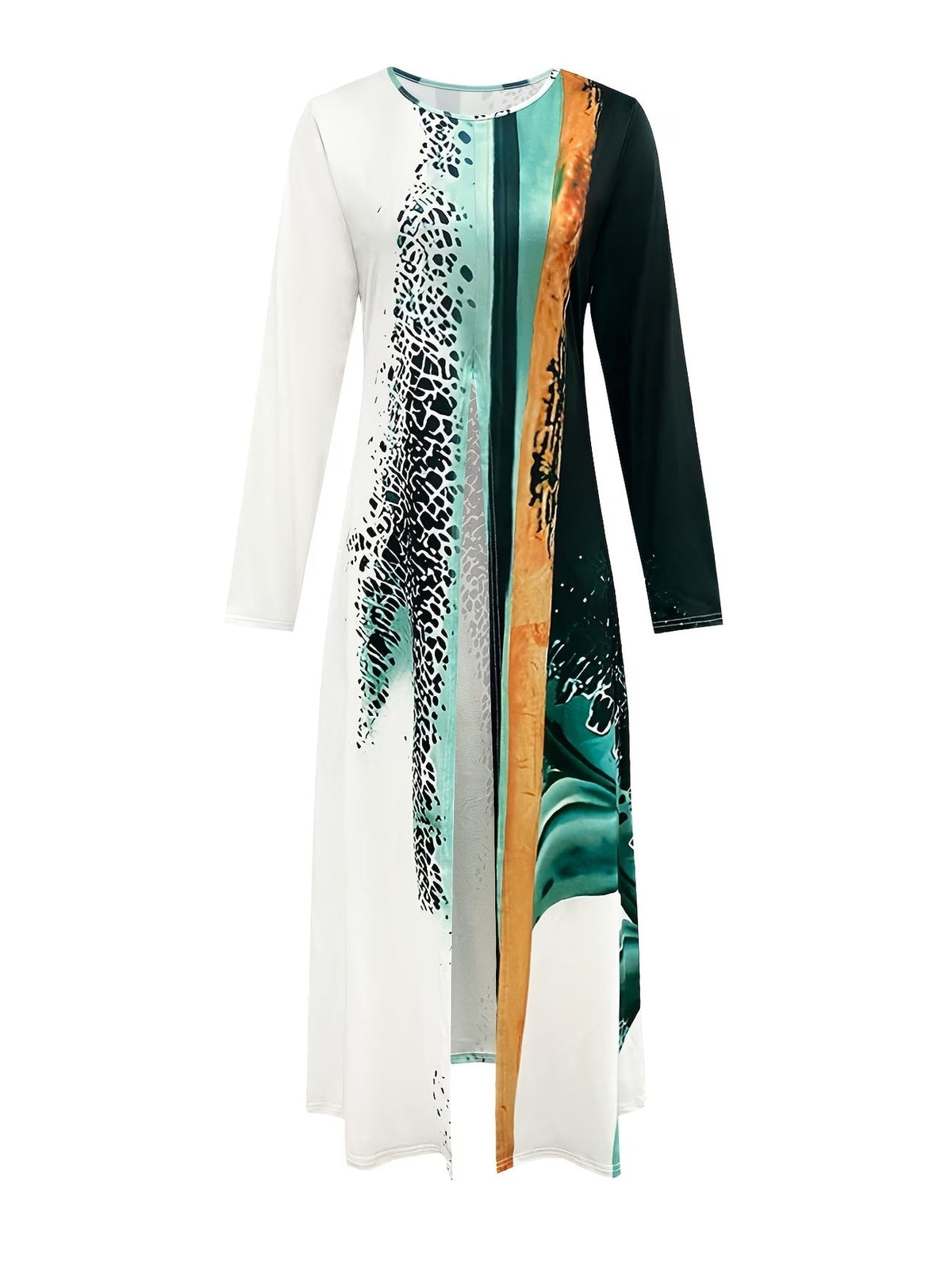 Elegant Marble Pattern Longline Top – Stylish Crew Neck Commuter & Party Wear