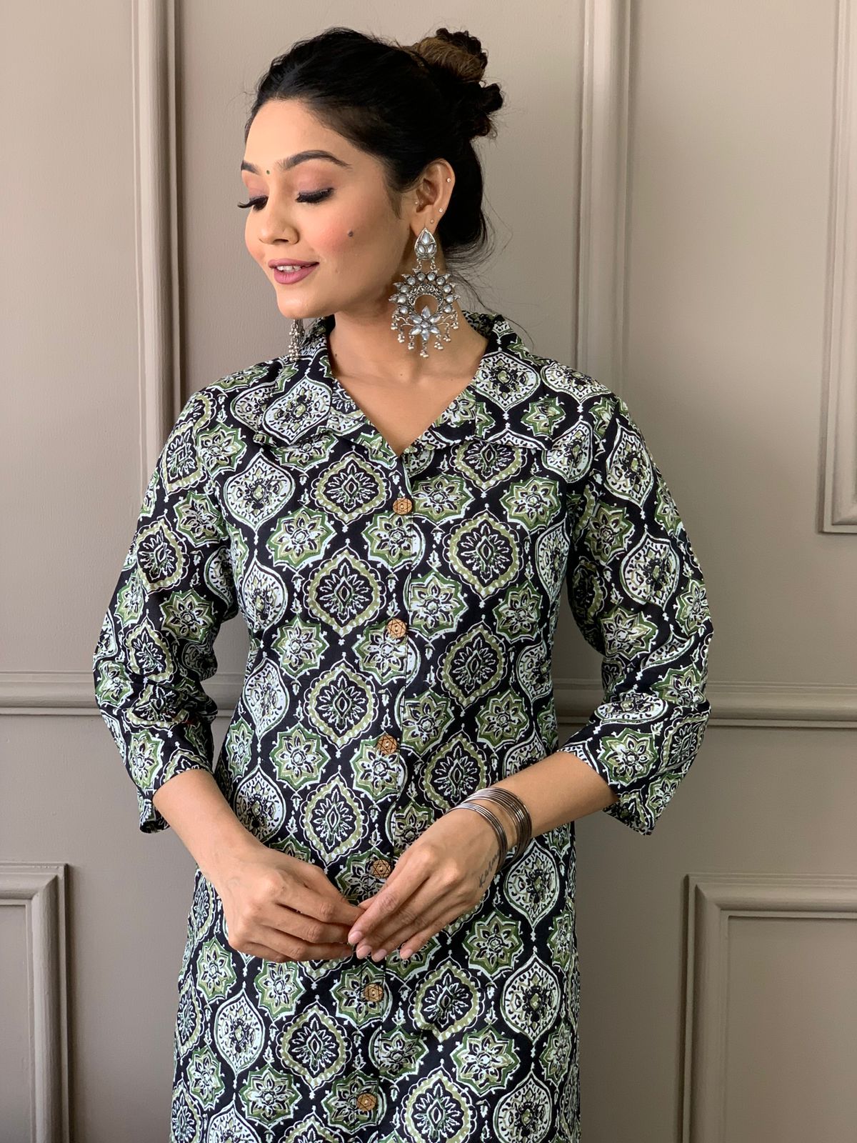 Ajrakh Work Cotton Kurta Set with Silk Dupatta