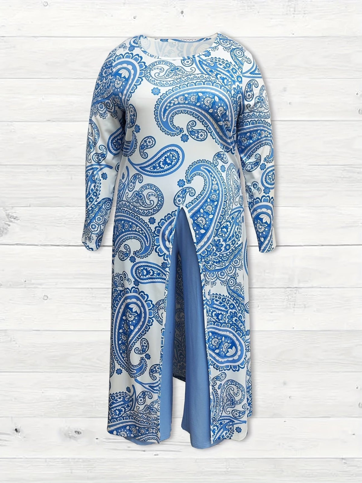 Elegant Marble Pattern Longline Top – Stylish Crew Neck Commuter & Party Wear