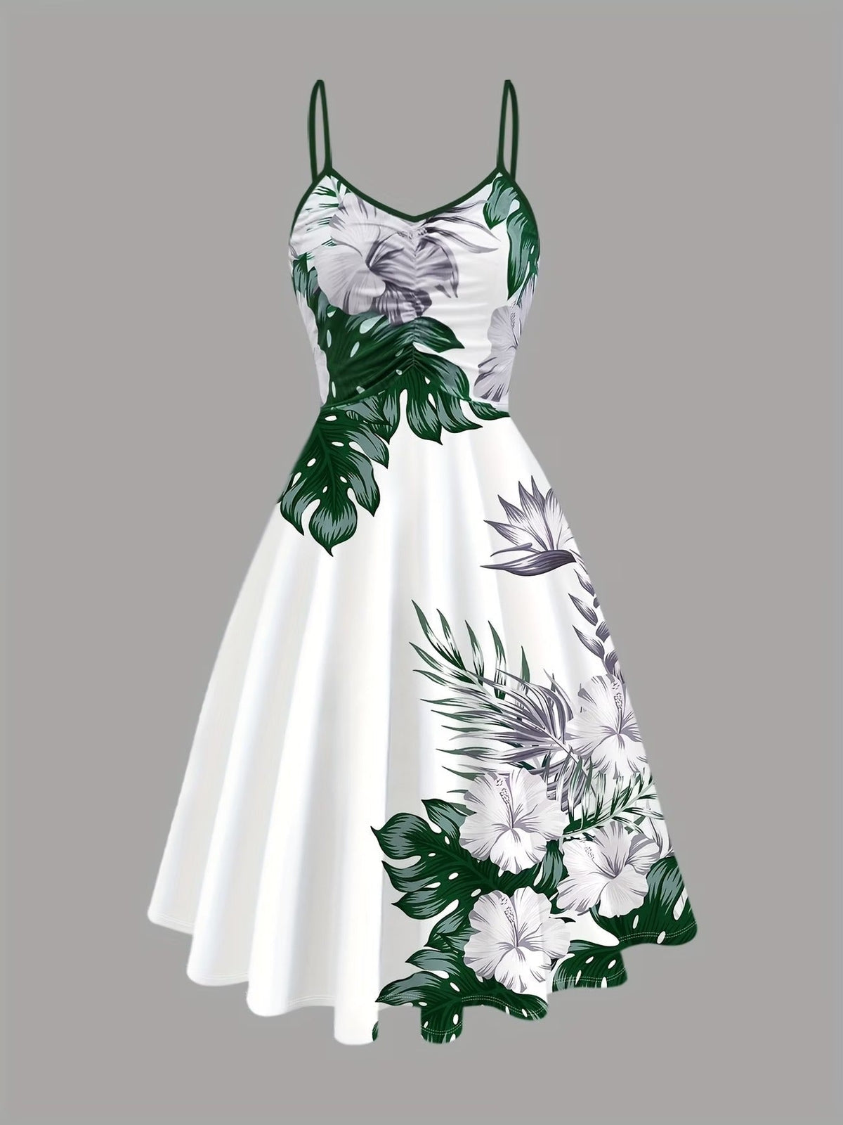 Women’s Elegant Green Cardigan with Leaf Print Dress – Stylish 2 Piece Set