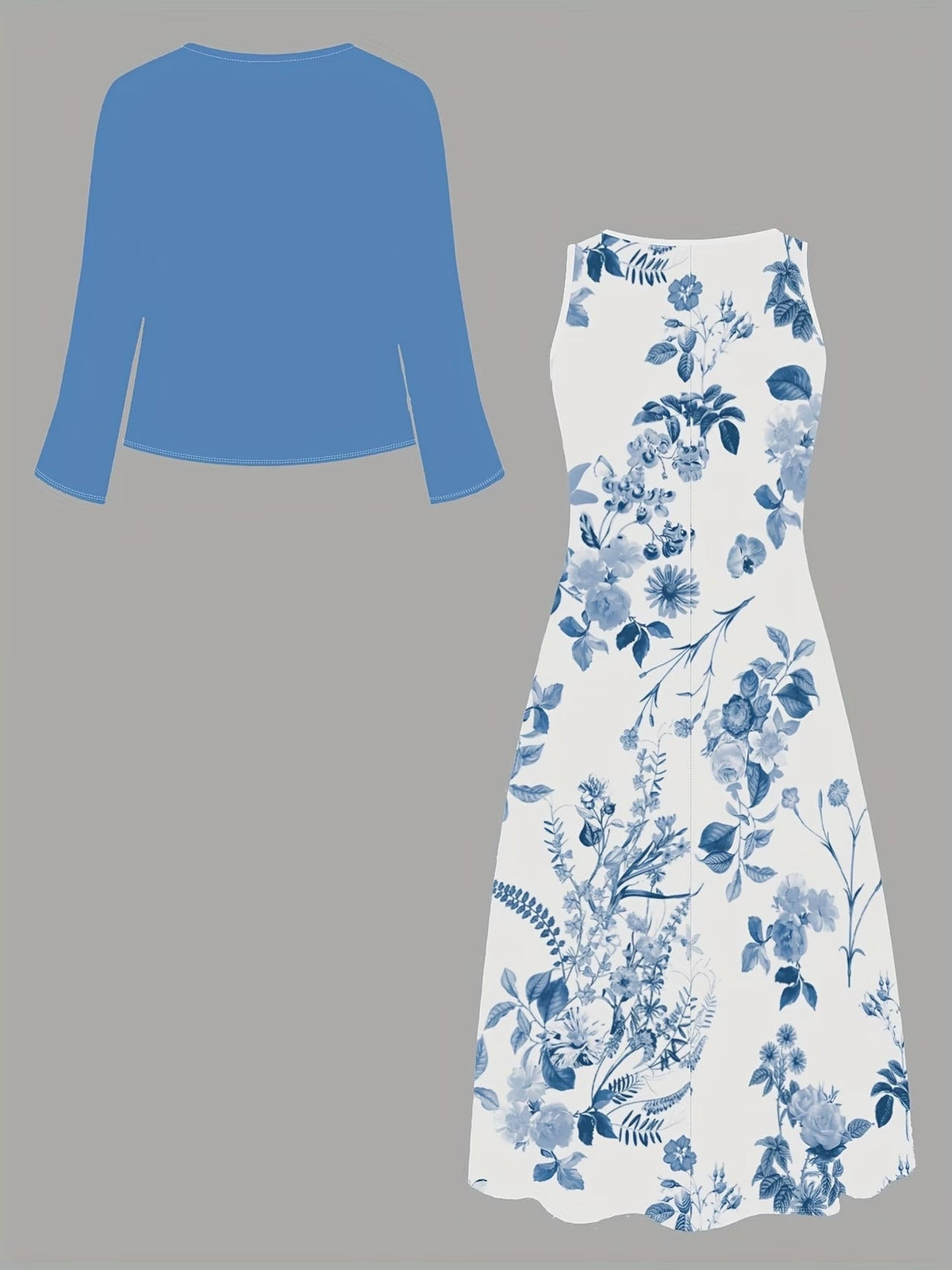 Elegant Layered Two-Piece Midi Dress Set with Tie-Front Cardigan – Flowy Printed Everyday & Occasion Wear