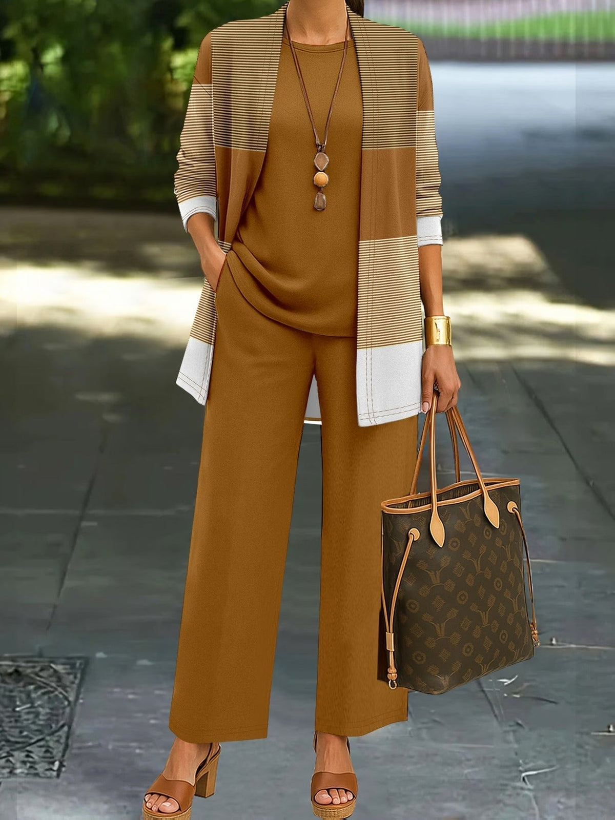 Elegant 3-Piece Printed Blazer Set – Jacket, Vest & Pants Coordinated Women’s Outfit