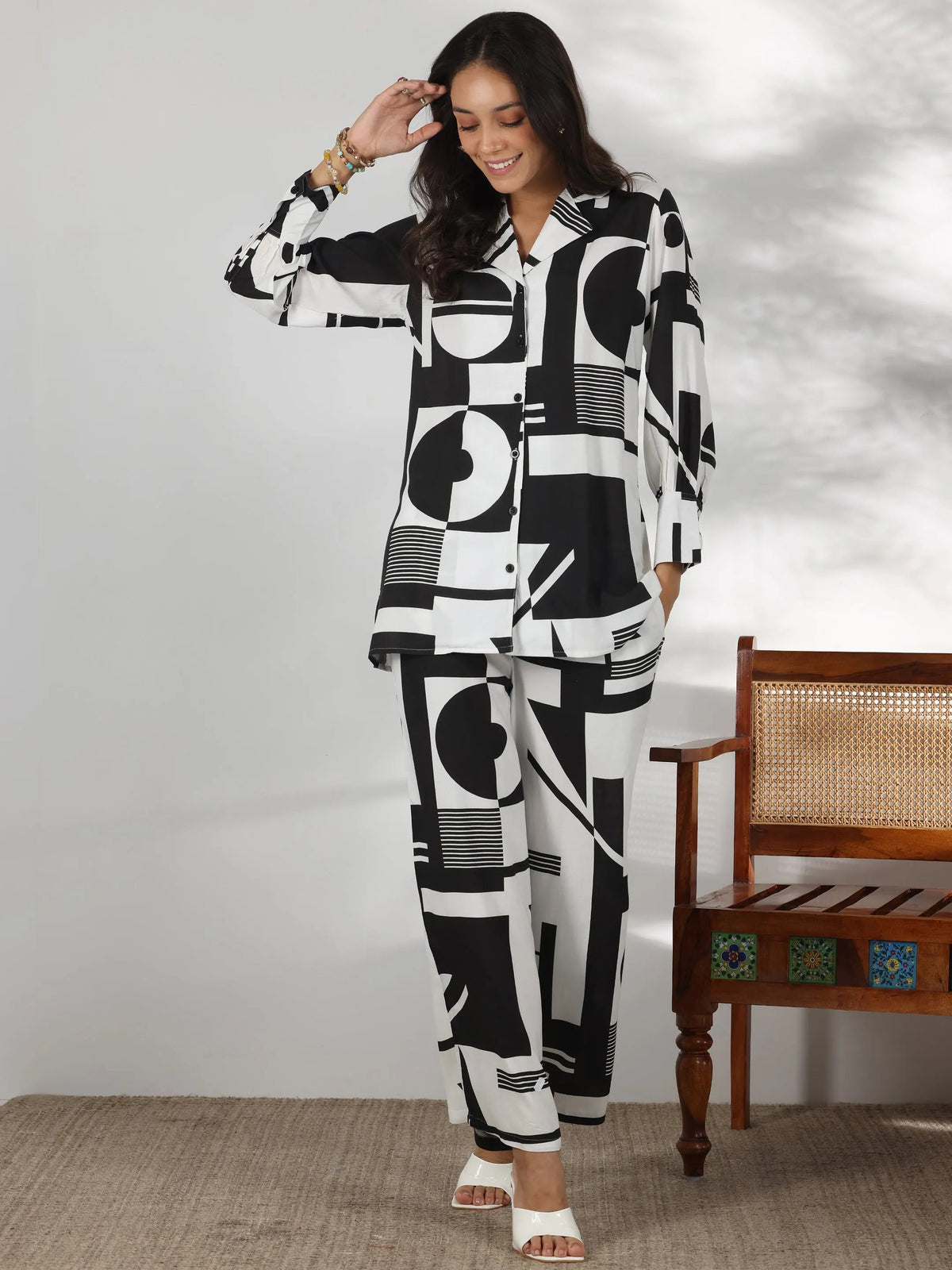 Anouk White Printed Rayon Co-Ords