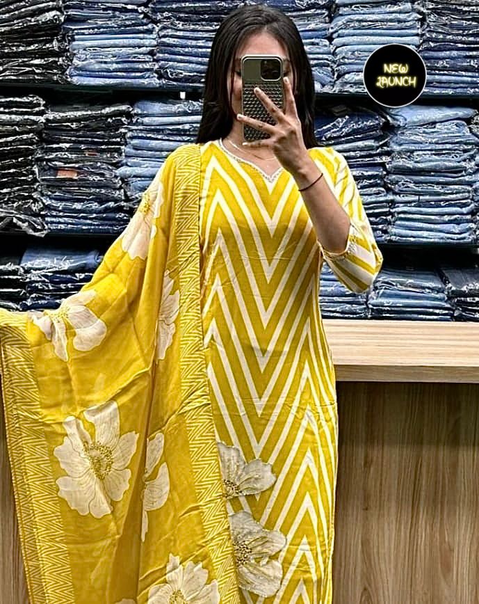 Muslin Silk Suit Set with Dupatta | Embroidered 3-Piece Set with Cotton Lining