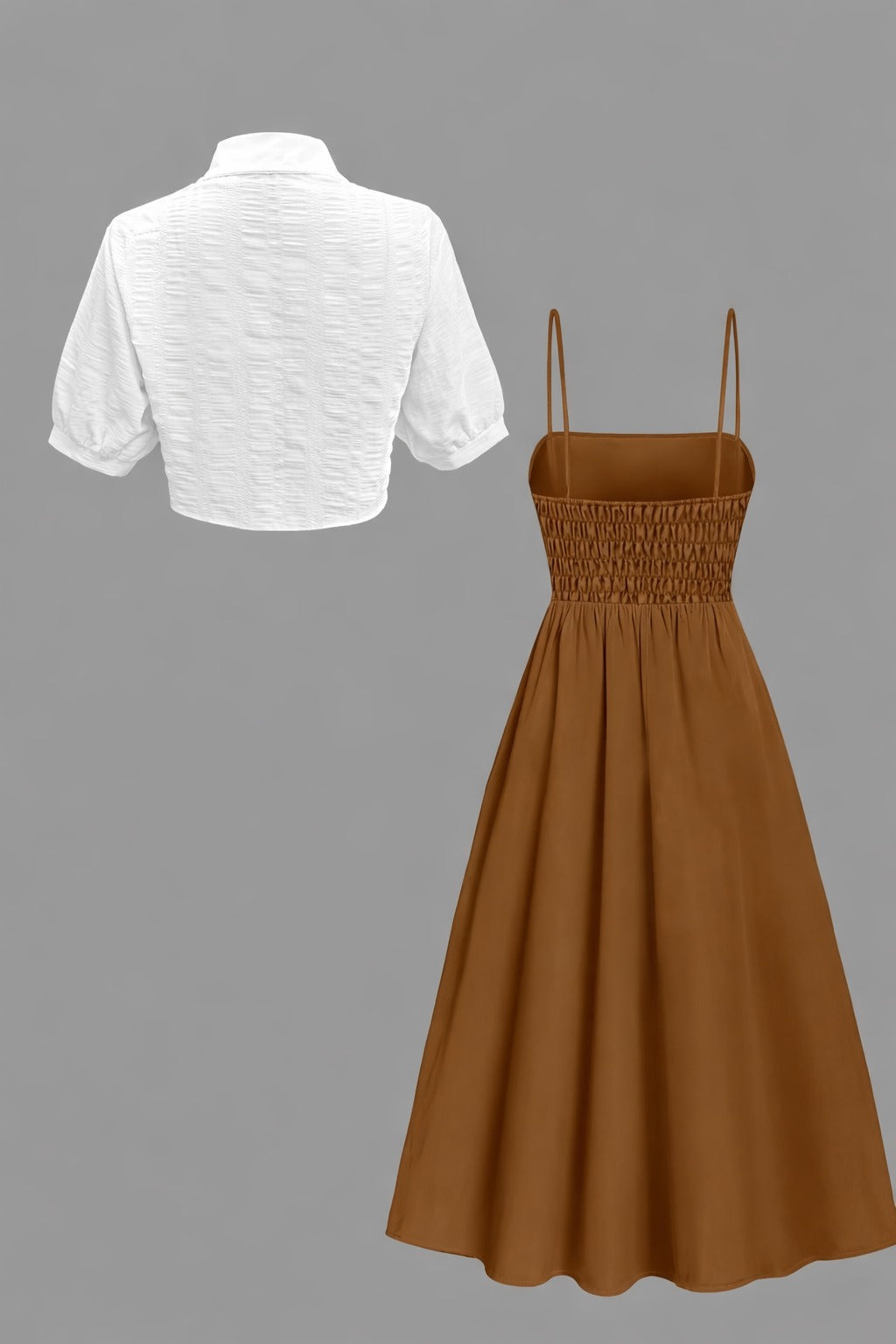 Elegant Solid Long-Sleeve Shirt & Waistline Maxi Skirt Set – Sophisticated Women’s Two-Piece Outfit
