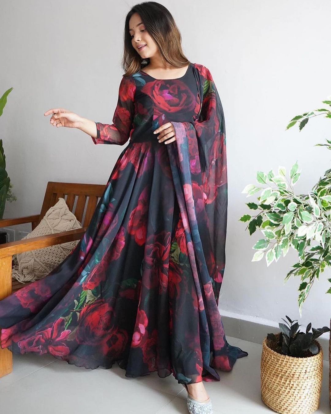 Fox Georgette Anarkali Gown with Digital Print