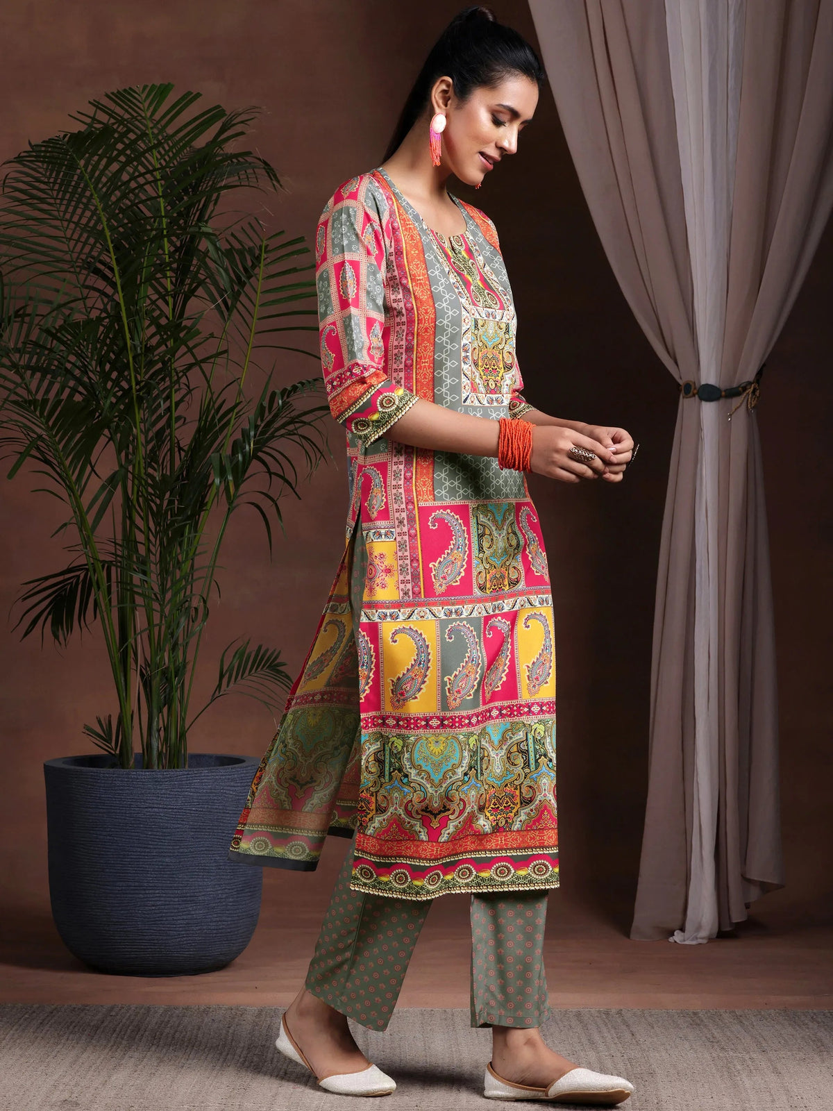 Anouk Multi Printed Poly Crepe Straight Suit With Dupatta