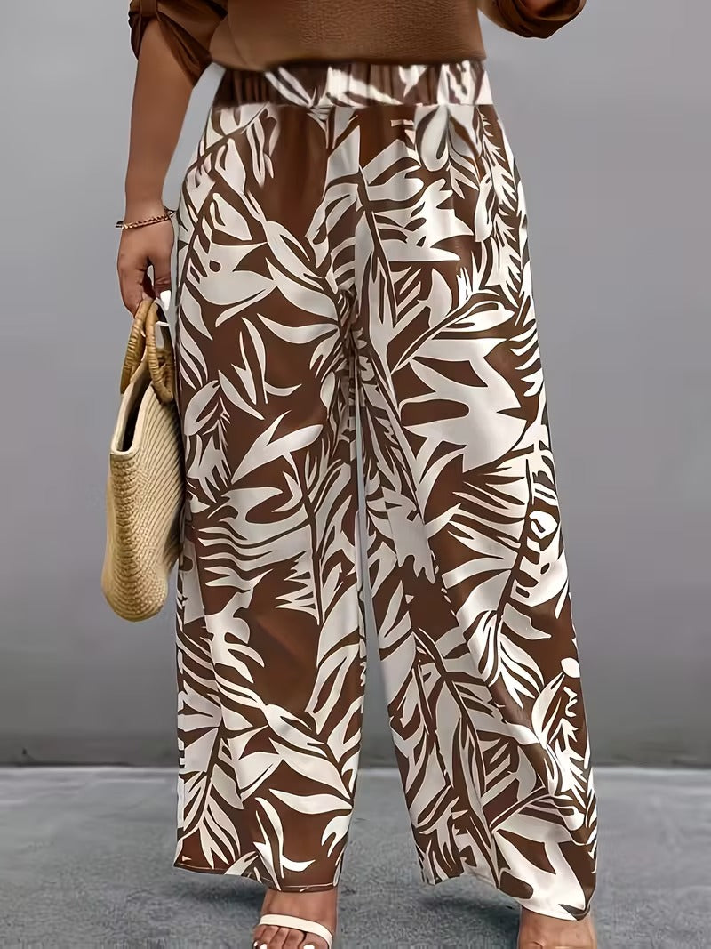 Women’s Elegant Wide-Leg Printed Trousers – Formal & Casual Wear Pants