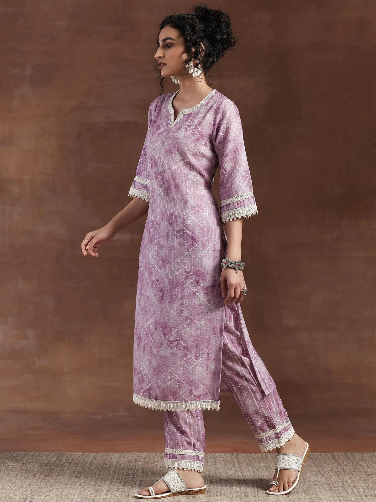 Anouk Purple Printed Cotton Straight Suit With Dupatta