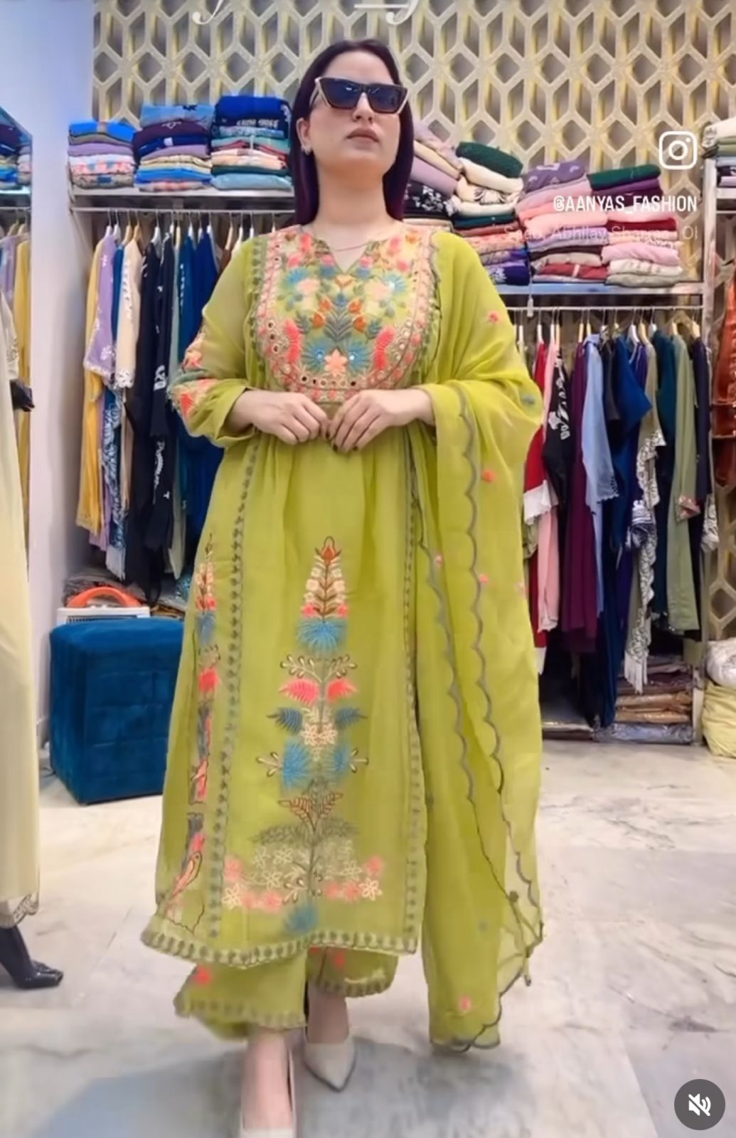 Georgette Embroidered Kurti Palazzo Dupatta Set with Mirror Work and Lining