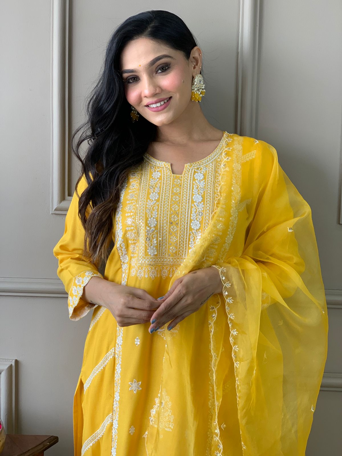 Rayon Embroidery Kurta Set with Organza Dupatta