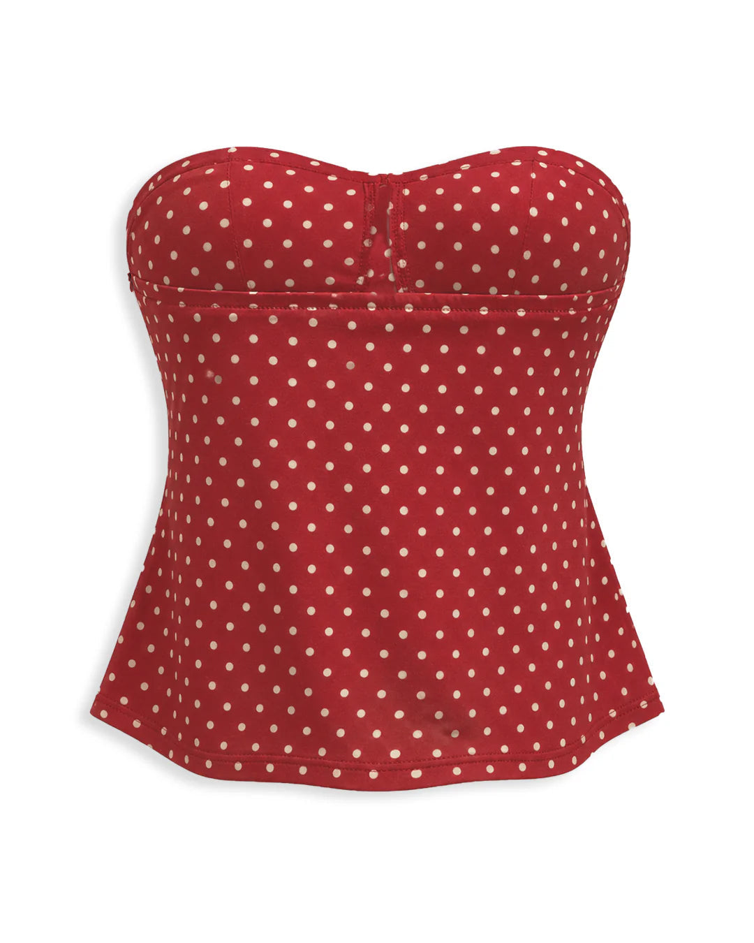 Strapless Ruched Polka Dot Tie-Up Top in Scarlet Red