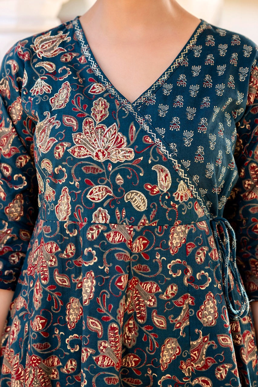 Angrakha Suit with Sanganeri Block Print - Cotton Kurta Set