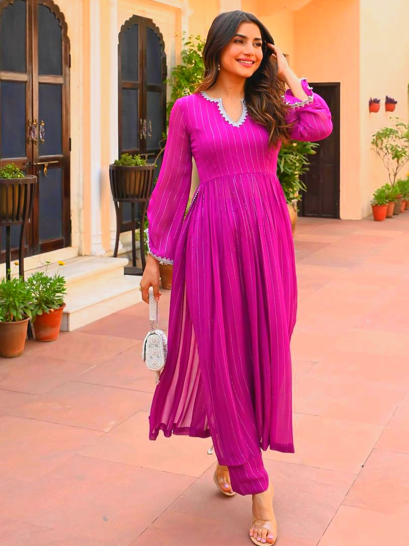 Rani Cotton Lurex Kurti Pant Set with Nayra Cut and Sleeve Work